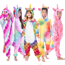 Load image into Gallery viewer, Kids hooded Pajamas Sleepwear  Animals Rainbow Unicorn
