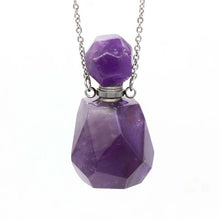 Cargar imagen en el visor de la galería, Natural Crystal Hexagonal Perfume Bottle Pendant Necklace  Fluorite Pendant Essential Oil Jar Chain Necklace
