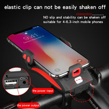 Cargar imagen en el visor de la galería, Multi-function Bicycle Light USB Rechargeable LED Bike Head Lamp Bike Horn Phone Holder Powerbank 4 in 1 MTB Cycling Front Light
