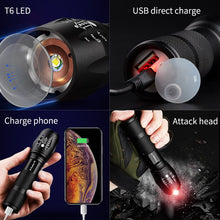 Cargar imagen en el visor de la galería, SHENYU Powerful Rechargeable Mini LED Flashlight USB Direct Charge Powerbank Cree T6 Torch Tactical 18650 Lantern Hiking Camping
