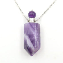 Cargar imagen en el visor de la galería, Natural Crystal Hexagonal Perfume Bottle Pendant Necklace  Fluorite Pendant Essential Oil Jar Chain Necklace
