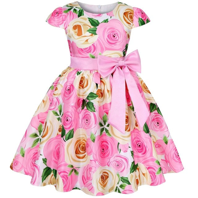 Baby Girls Dress Elegant Blooming Rose Flower Garden Cotton Christmas Princess Wedding Party Kids Dresses