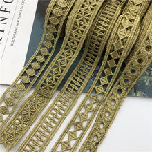 Cargar imagen en el visor de la galería, 10 Yard Gold Embroidered  gold braid lace trimming ribbon Trim For craft sew  Wedding Applique DIY wide 2cm
