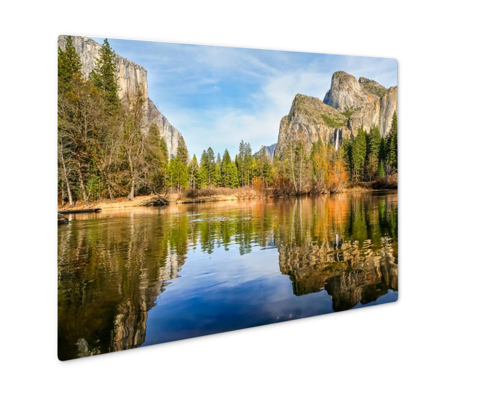 Metal Panel Print, Yosemite Lake With Waterfall On