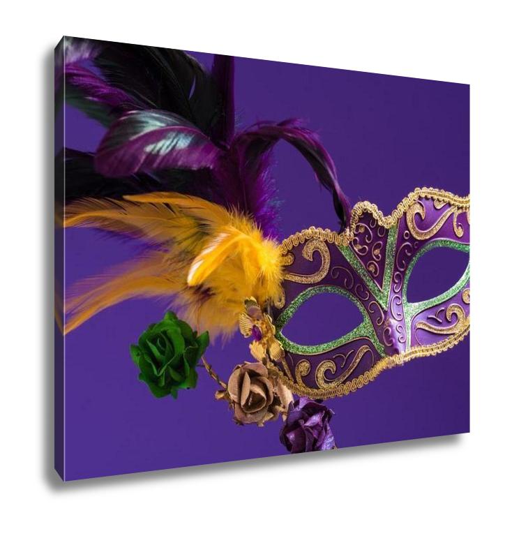 Gallery Wrapped Canvas, Mardi Gras Or Carnival Mask On Purple