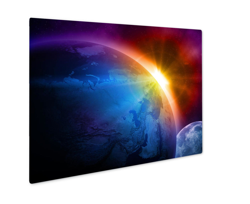 Metal Panel Print, Planet Earth With Sunrise In Space