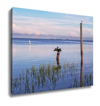 Load image into Gallery viewer, Gallery Wrapped Canvas, Seabirds Birds On Poles In The Sea At Sunrise Tampa Bay Florida
